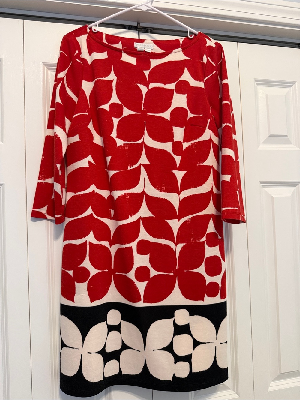 London Times Red, White and Black Patterned Midi Dress